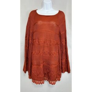 New Directions Women's Sweater Lace Cable Details Sz Medium Orange‎